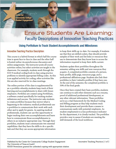 Ensure Students Are Learning: Faculty Descriptions of Innovative Teaching Practices: Using Portfolium to Track Student Accomplishments and Milestones