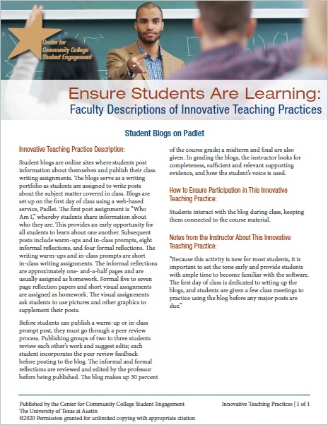 Ensure Students Are Learning: Faculty Descriptions of Innovative Teaching Practices: Student Blogs on Padlet