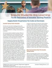 Ensure Students Are Learning: Faculty Descriptions of Innovative Teaching Practices: Engaging Students Through Business Plan Creation and Stock Analysis