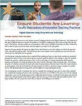 Ensure Students Are Learning: Faculty Descriptions of Innovative Teaching Practices: Flipped Classroom Using Group Work and Technology