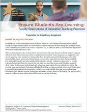 Ensure Students Are Learning: Faculty Descriptions of Innovative Teaching Practices: Preparation for Group Essay Assignment