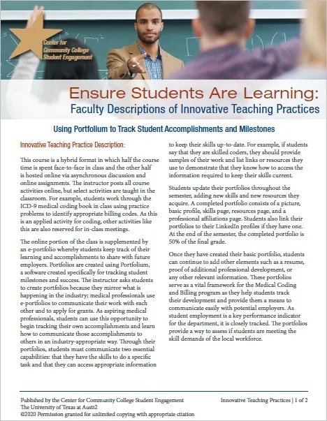 Ensure Students Are Learning: Faculty Descriptions of Innovative Teaching Practices: Using Portfolium to Track Student Accomplishments and Milestones
