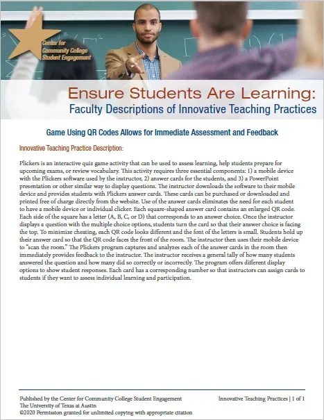 Ensure Students Are Learning: Faculty Descriptions of Innovative Teaching Practices: Game Using QR Codes Allows for Immediate Assessment and Feedback Ensure Students Are Learning: Faculty Descriptions of Innovative Teaching Practices: Game Using QR Codes Allows for Immediate Assessment and Feedback