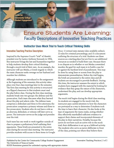 Ensure Students Are Learning: Faculty Descriptions of Innovative Teaching Practices: Instructor Uses Mock Trial to Teach Critical Thinking Skills Ensure Students Are Learning: Faculty Descriptions of Innovative Teaching Practices: Instructor Uses Mock Trial to Teach Critical Thinking Skills
