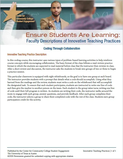 Ensure Students Are Learning: Faculty Descriptions of Innovative Teaching Practices: Coding Through Collaboration
