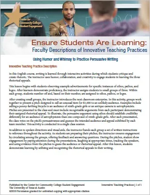 Ensure Students Are Learning: Faculty Descriptions of Innovative Teaching Practices: Using Humor and Whimsey to Practice Persuasive Writing Ensure Students Are Learning: Faculty Descriptions of Innovative Teaching Practices: Using Humor and Whimsey to Practice Persuasive Writing