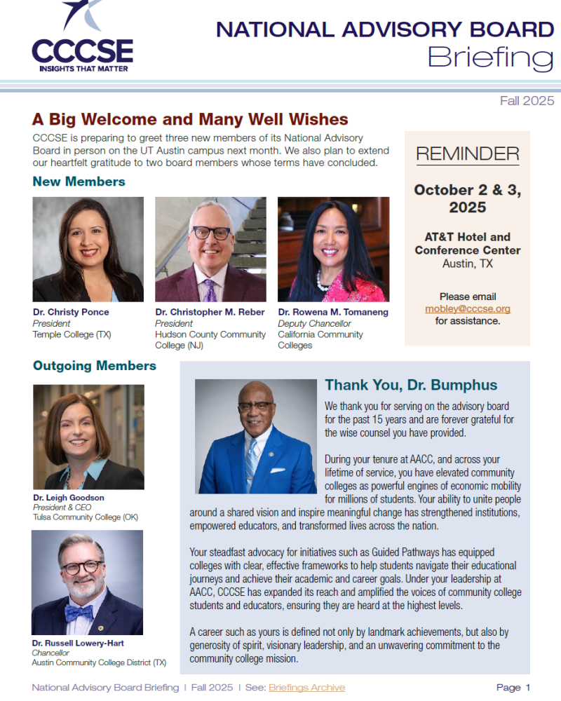 Thumbnail of first page of the fall 2025 CCCSE NAB Briefing
