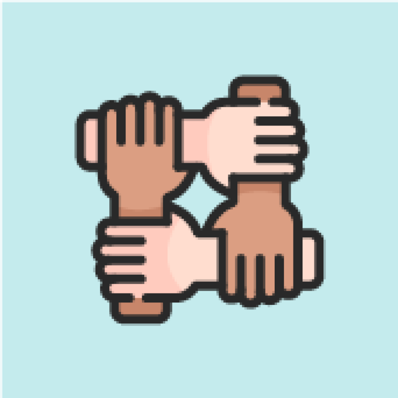 an icon depicting four hands supporting each other