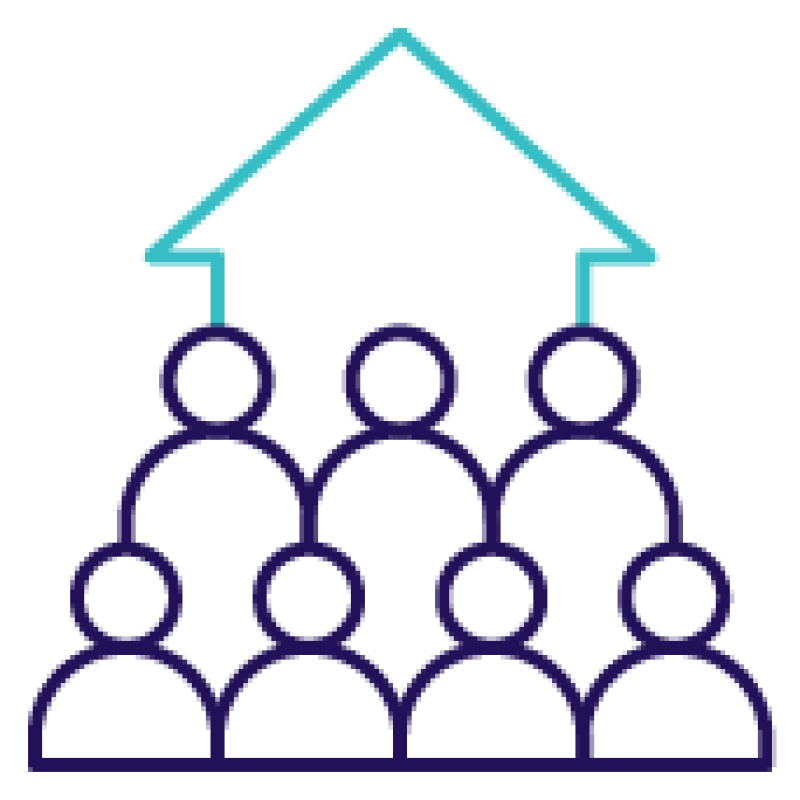 icon of a group of people with an upward arrow in the background