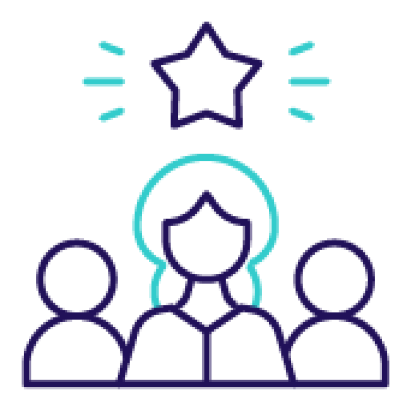 icon of three people; the middle person is highlighted with a start over their head